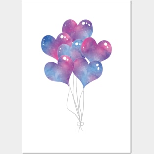 Bouquet of Galaxy Heart Balloons Posters and Art